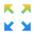 Colorful expanding arrows icon indicating screen size